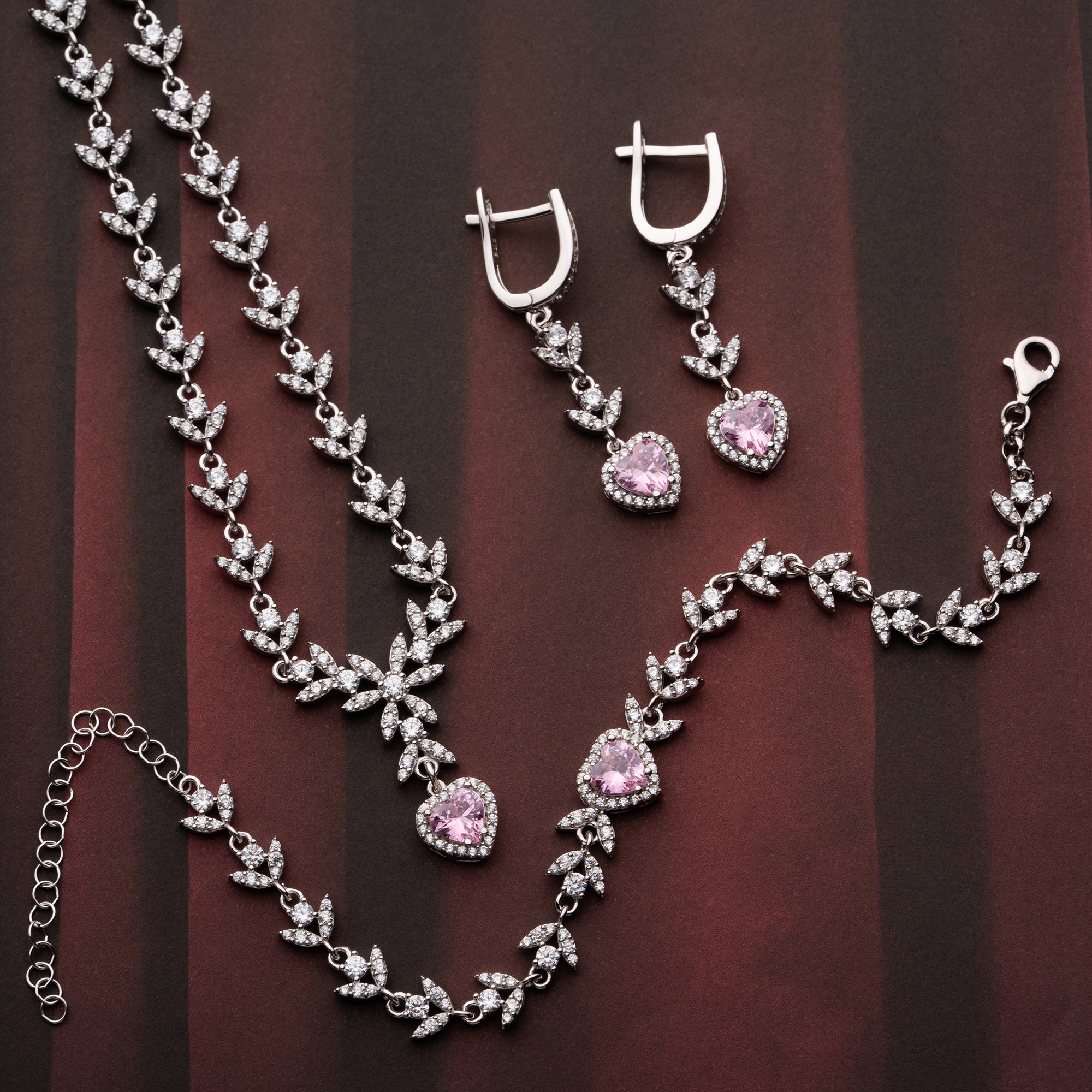ROYAL PİNK HEART KOLYE KÜPE BİLEKLİK SET | 925 GÜMÜŞ