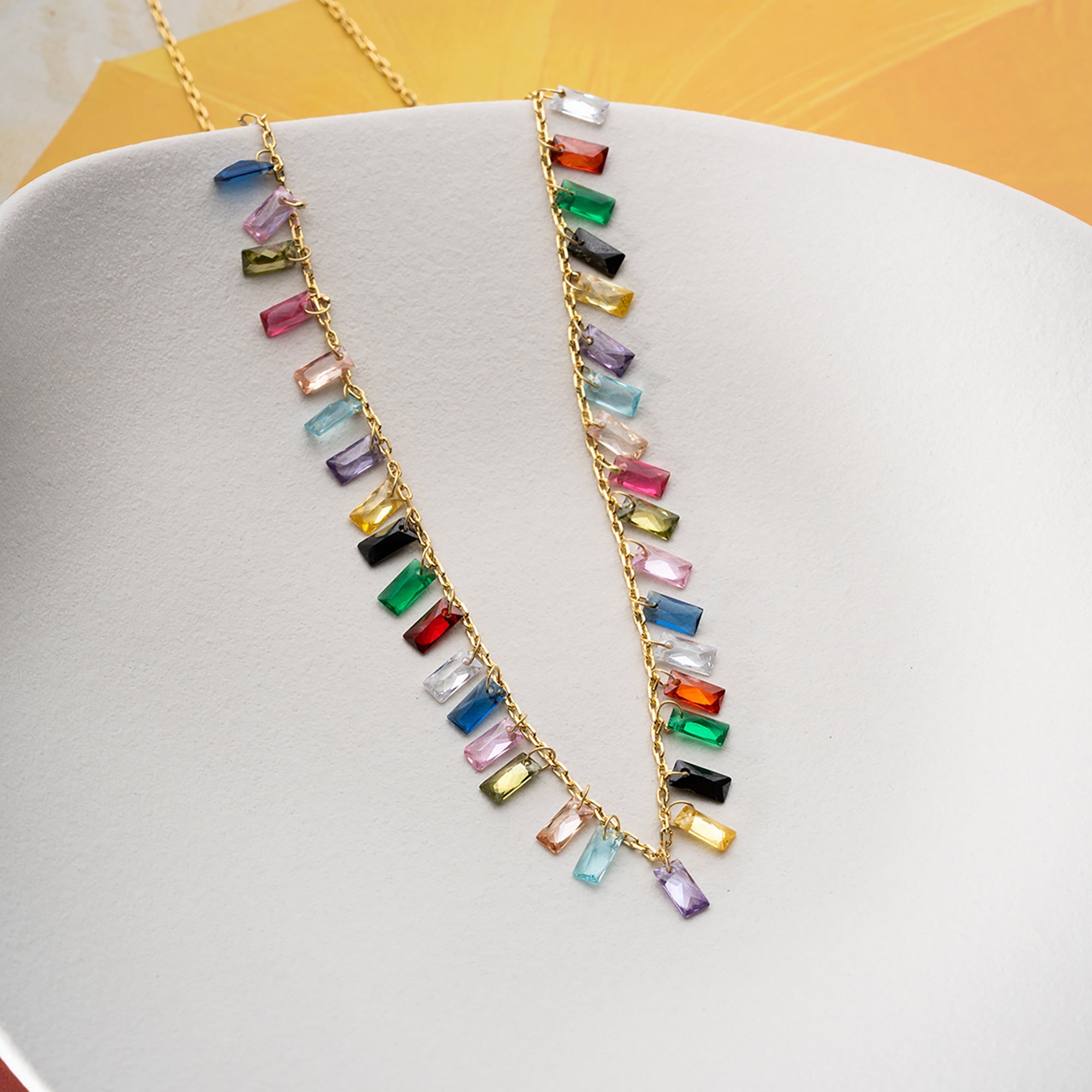 RENKLİ BAGET TAŞLI KOLYE | 925 GÜMÜŞ