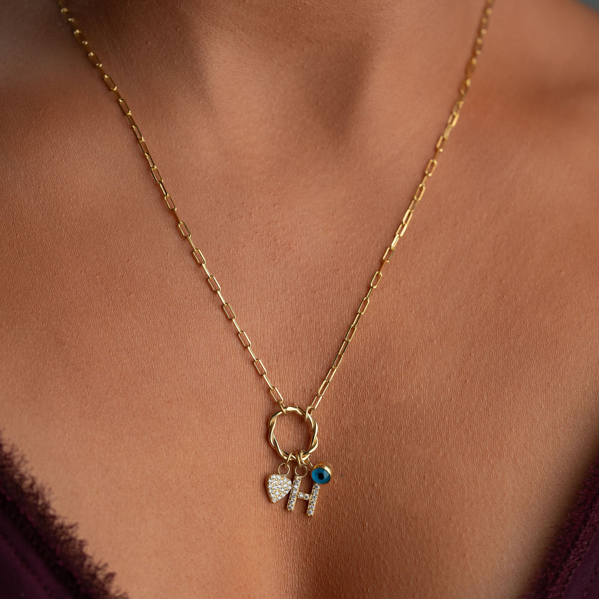 KALPLİ NAZAR BONCUKLU HARF CHARM KOLYE | 925 GÜMÜŞ