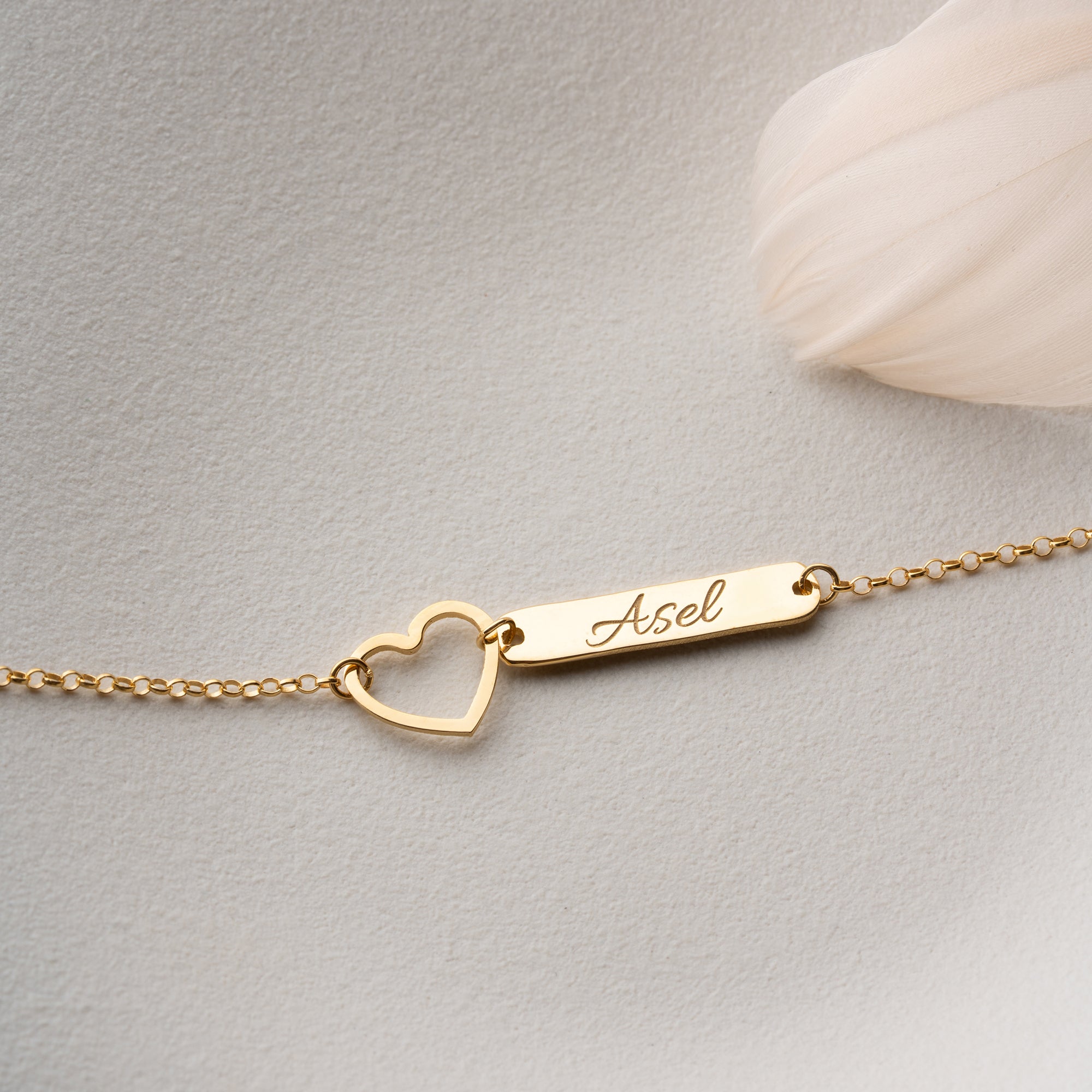 KALP FİGÜRLÜ PLAKA İSİM BİLEKLİK | 925 GÜMÜŞ