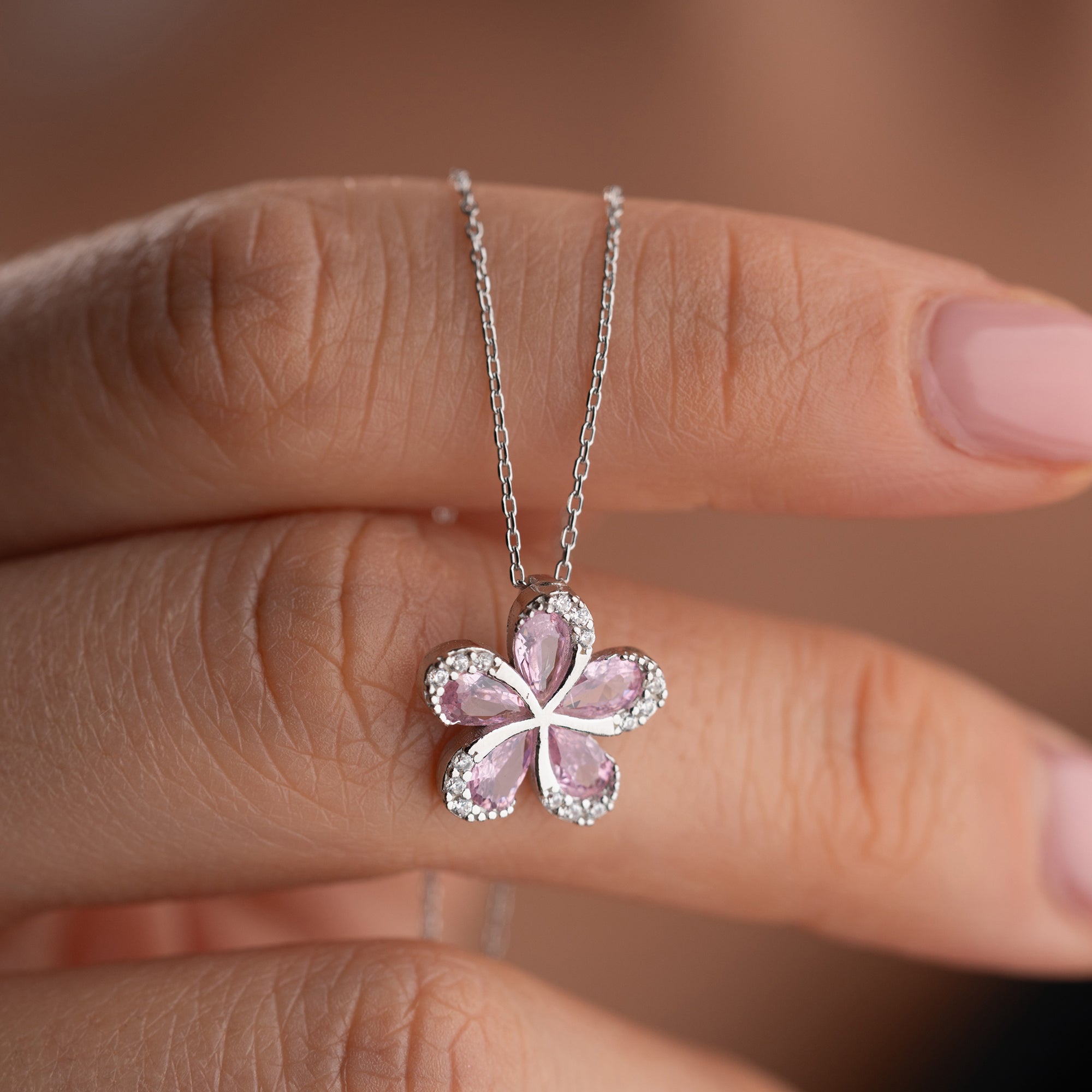 PİNK FLORA KOLYE | 925 GÜMÜŞ