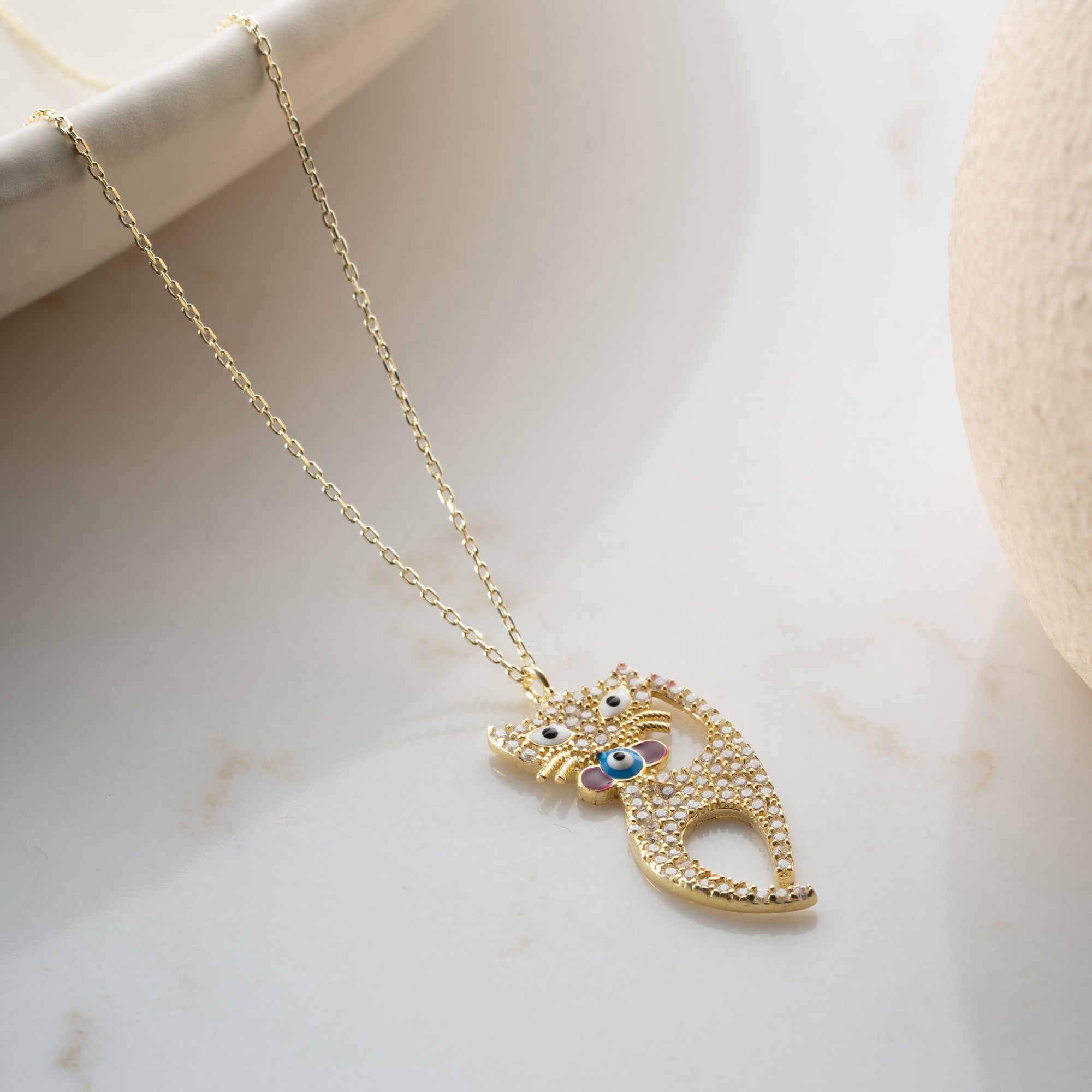 TAŞLI KEDİ KOLYE | 925 GÜMÜŞ