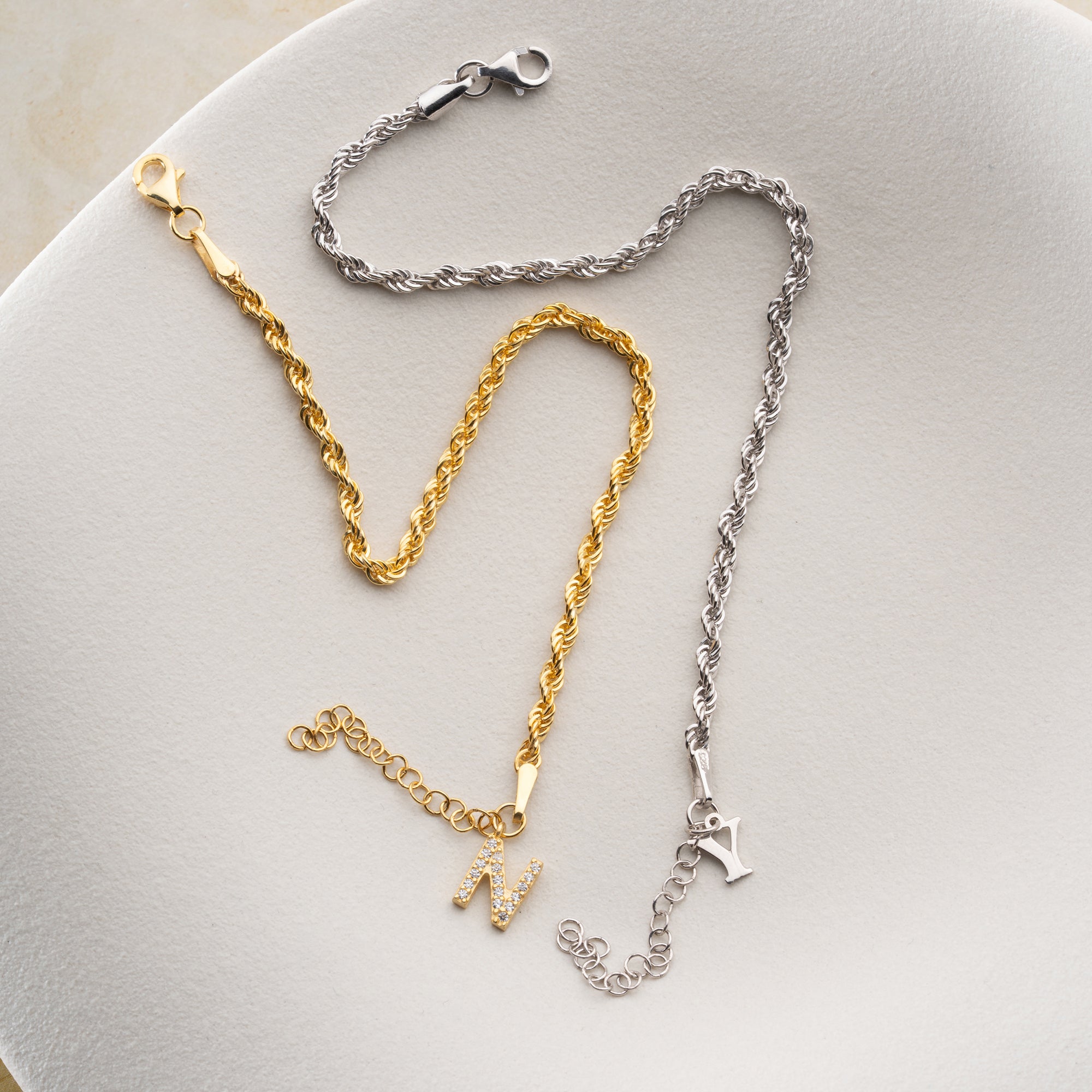 HALAT ZİNCİR HARFLİ ÇİFT BİLEKLİK | 925 GÜMÜŞ