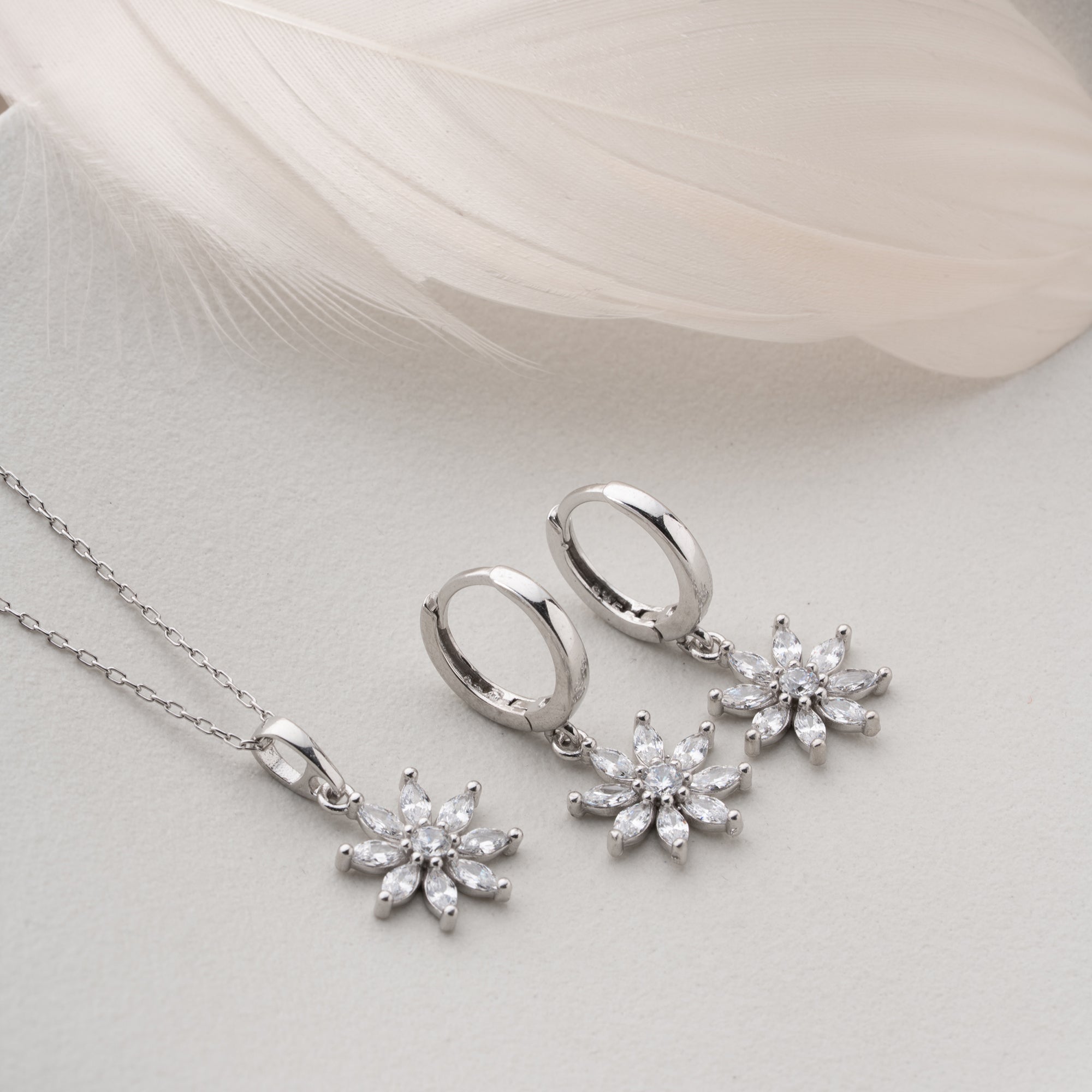 KRİSTAL ÇİÇEK SET | 925 GÜMÜŞ