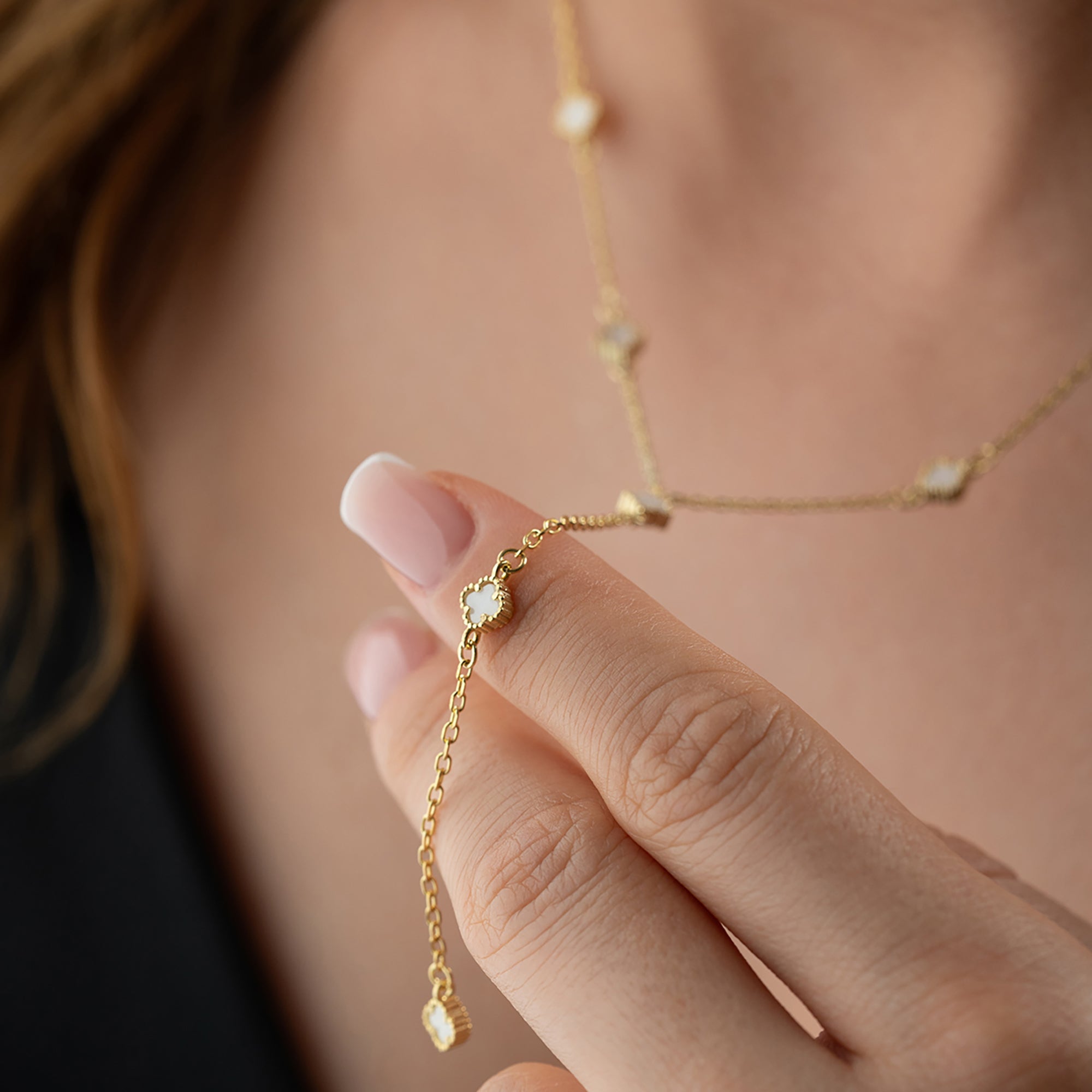 BEYAZ MİNİ YONCA Y KOLYE  | 925 GÜMÜŞ