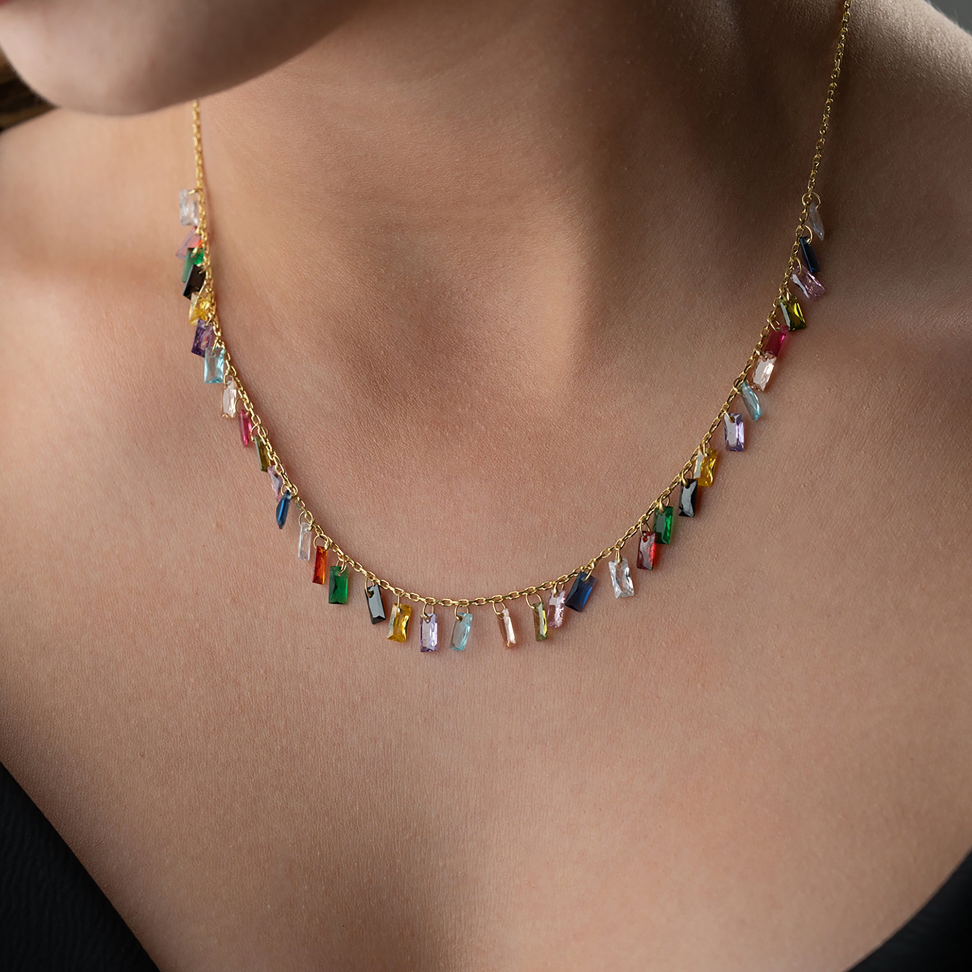 RENKLİ BAGET TAŞLI KOLYE | 925 GÜMÜŞ