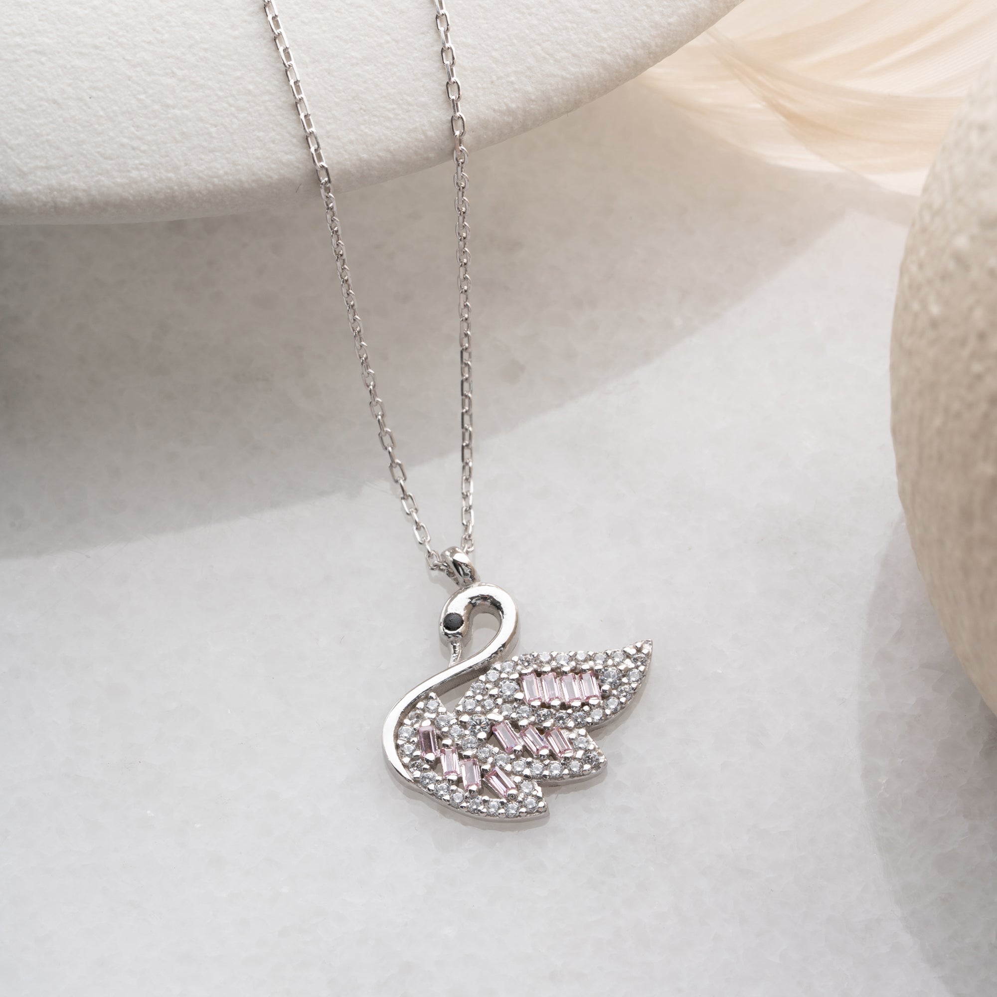 SWAN SHİNE PİNK KOLYE | 925 GÜMÜŞ