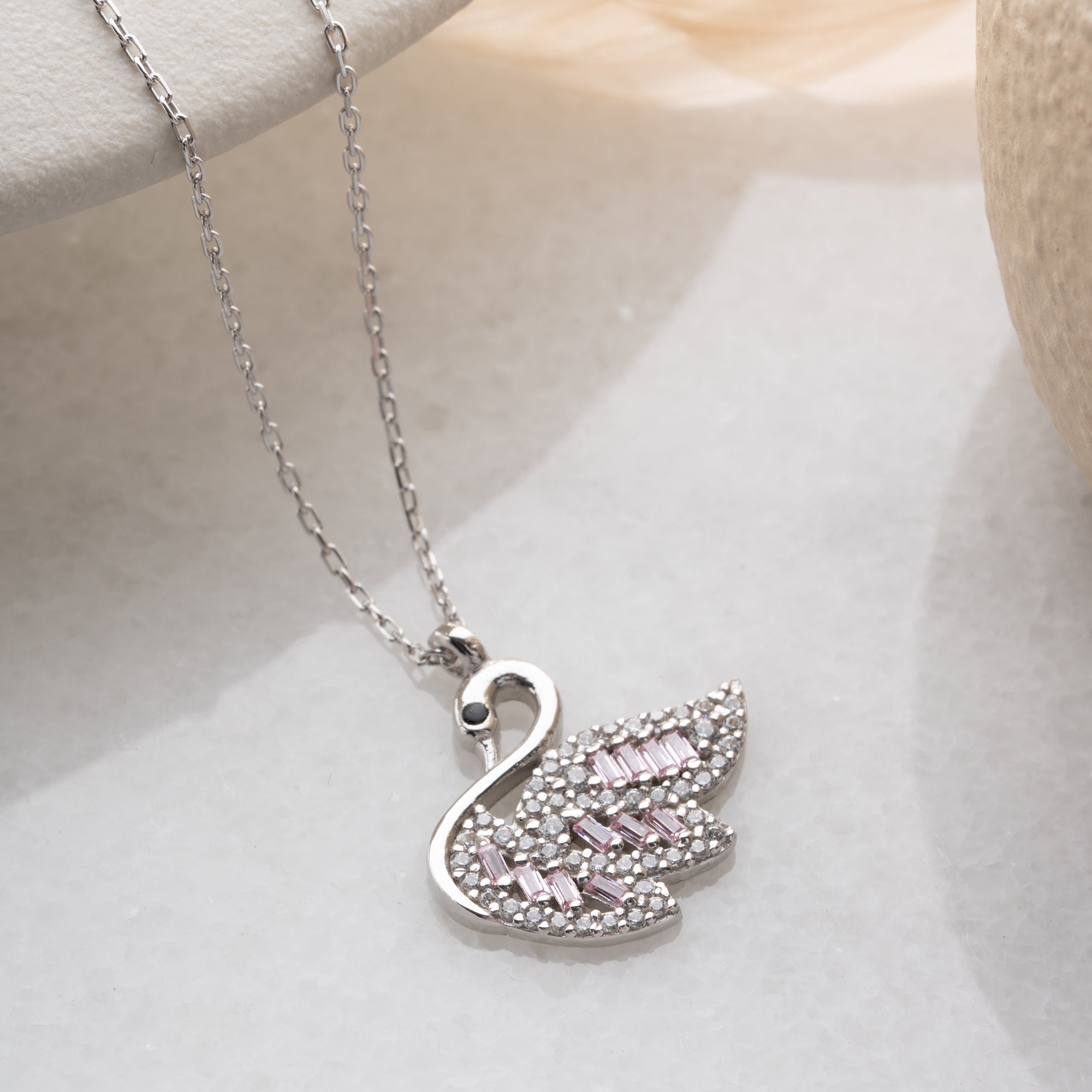 SWAN SHİNE PİNK KOLYE | 925 GÜMÜŞ