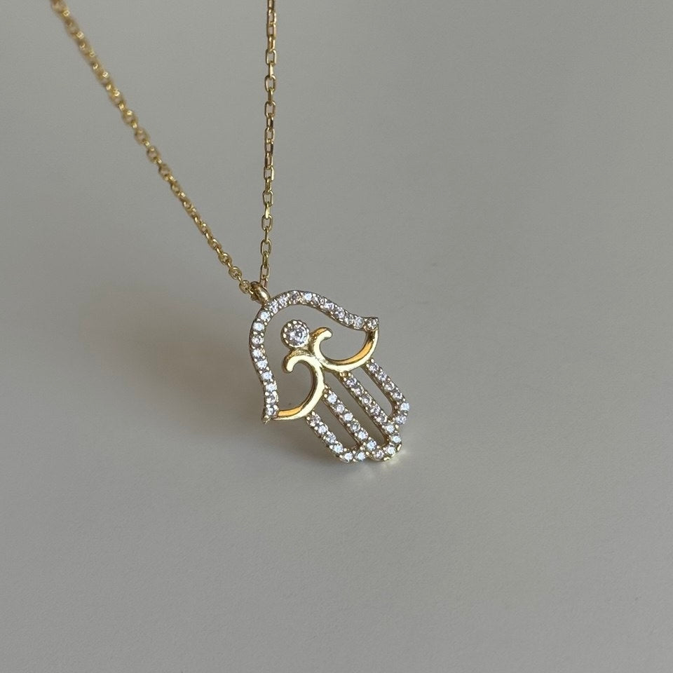 DESENLİ TAŞLI HAMSA KOLYE | 925 GÜMÜŞ