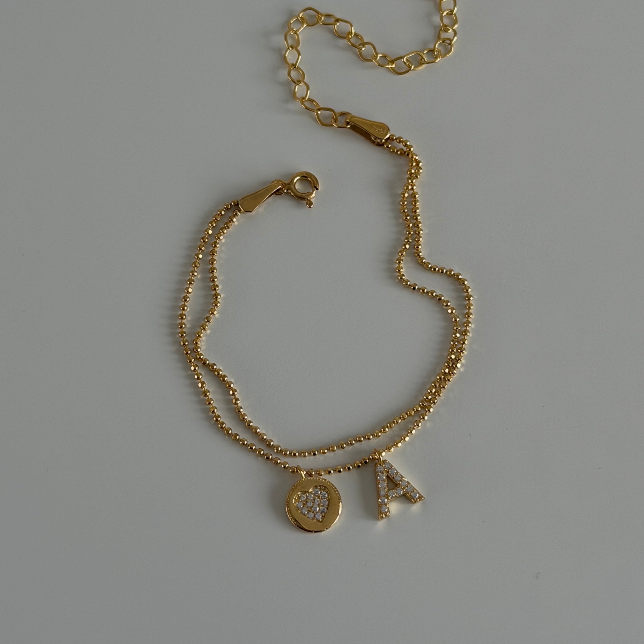 İKİLİ TOP ZİNCİR HARFLİ BİLEKLİK | 925 GÜMÜŞ